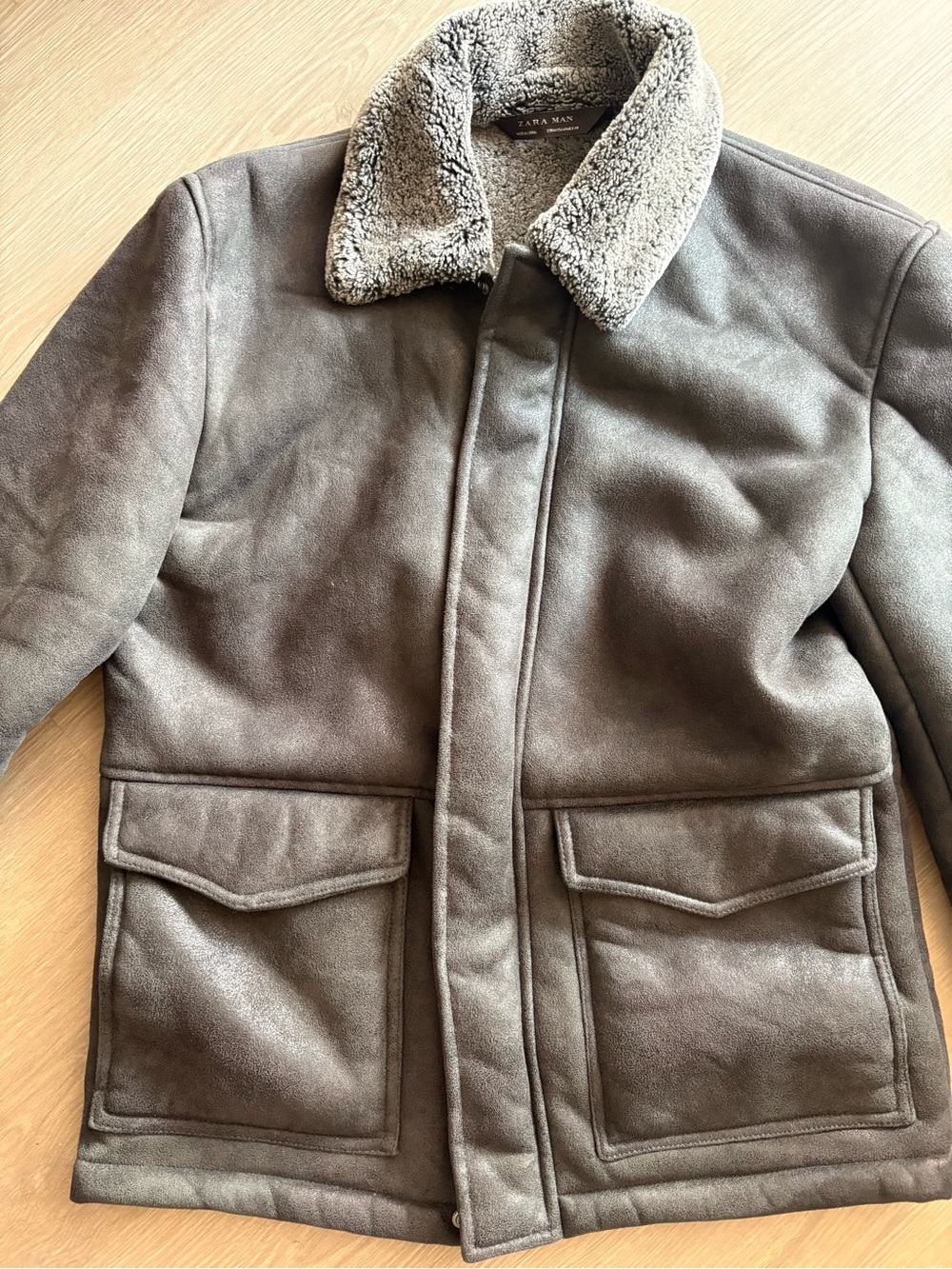 Zara Mens Gray Sherpa-Lined Coat
